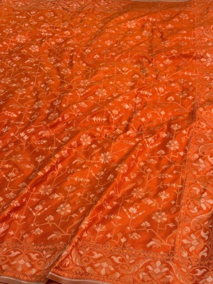 Orange Banarasi Pure Katan Silk Iktara Rupa Sona Saree
