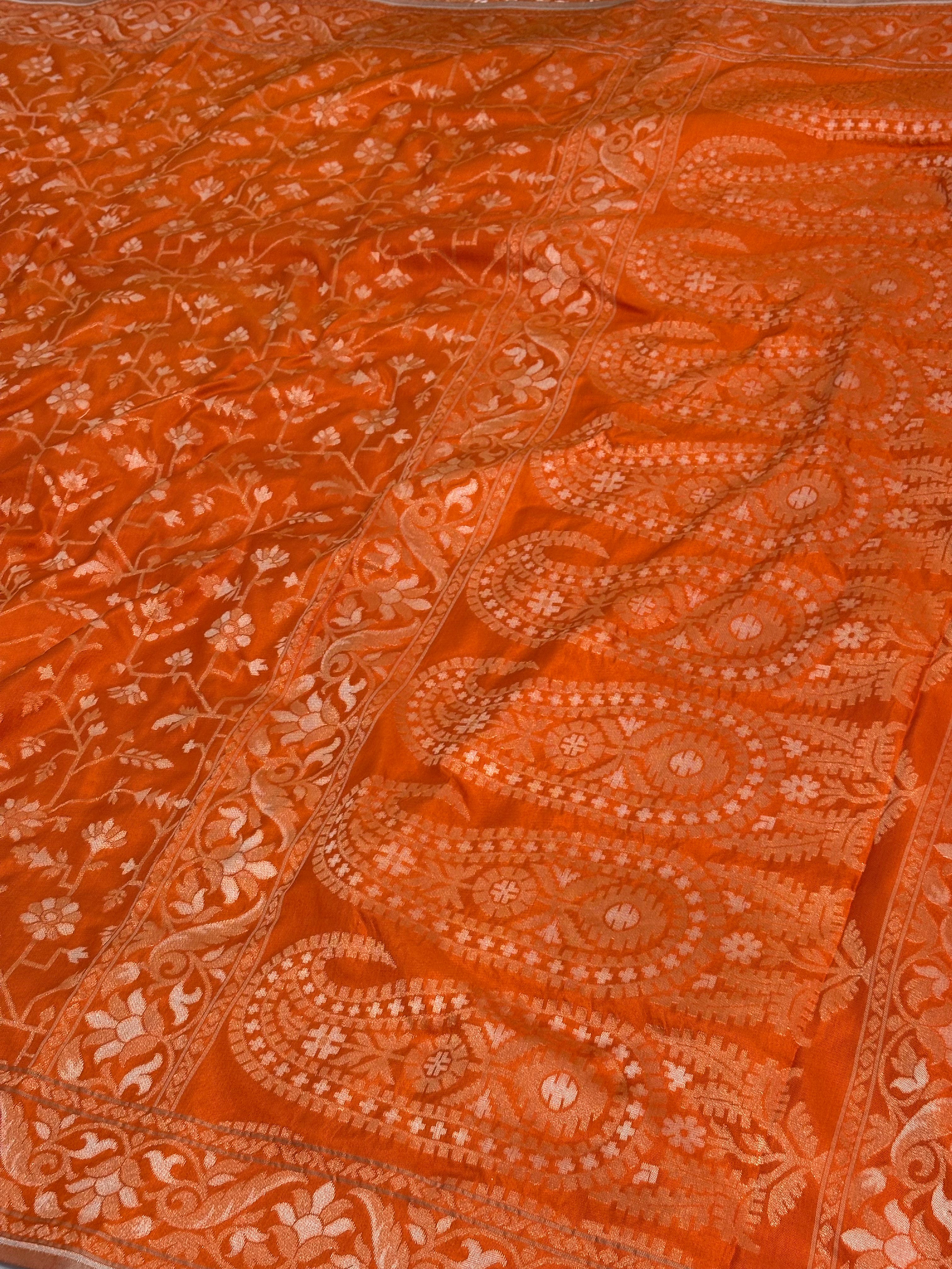 Orange Banarasi Pure Katan Silk Iktara Rupa Sona Saree