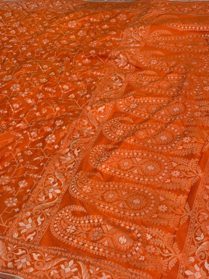 Orange Banarasi Pure Katan Silk Iktara Rupa Sona Saree