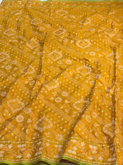 Mustard Yellow Banarasi Pure Katan Silk Iktara Rupa Sona Jamdani Saree