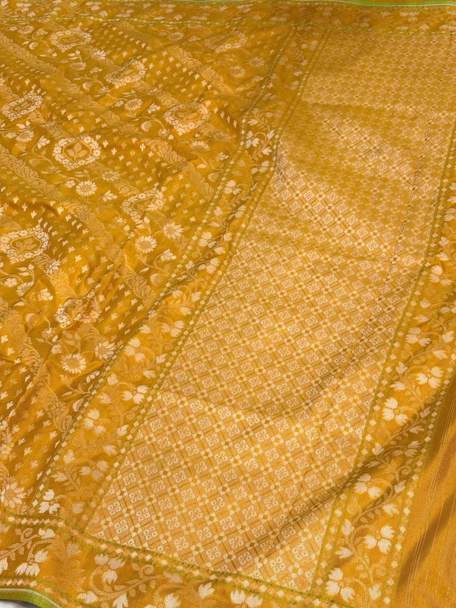 Mustard Yellow Banarasi Pure Katan Silk Iktara Rupa Sona Jamdani Saree