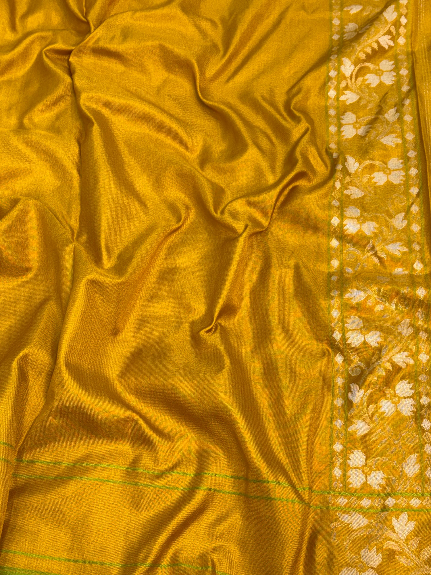 Mustard Yellow Banarasi Pure Katan Silk Iktara Rupa Sona Jamdani Saree