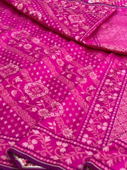 Pink Banarasi Rupa Sona Pure Katan Silk Iktara Jamdani Saree