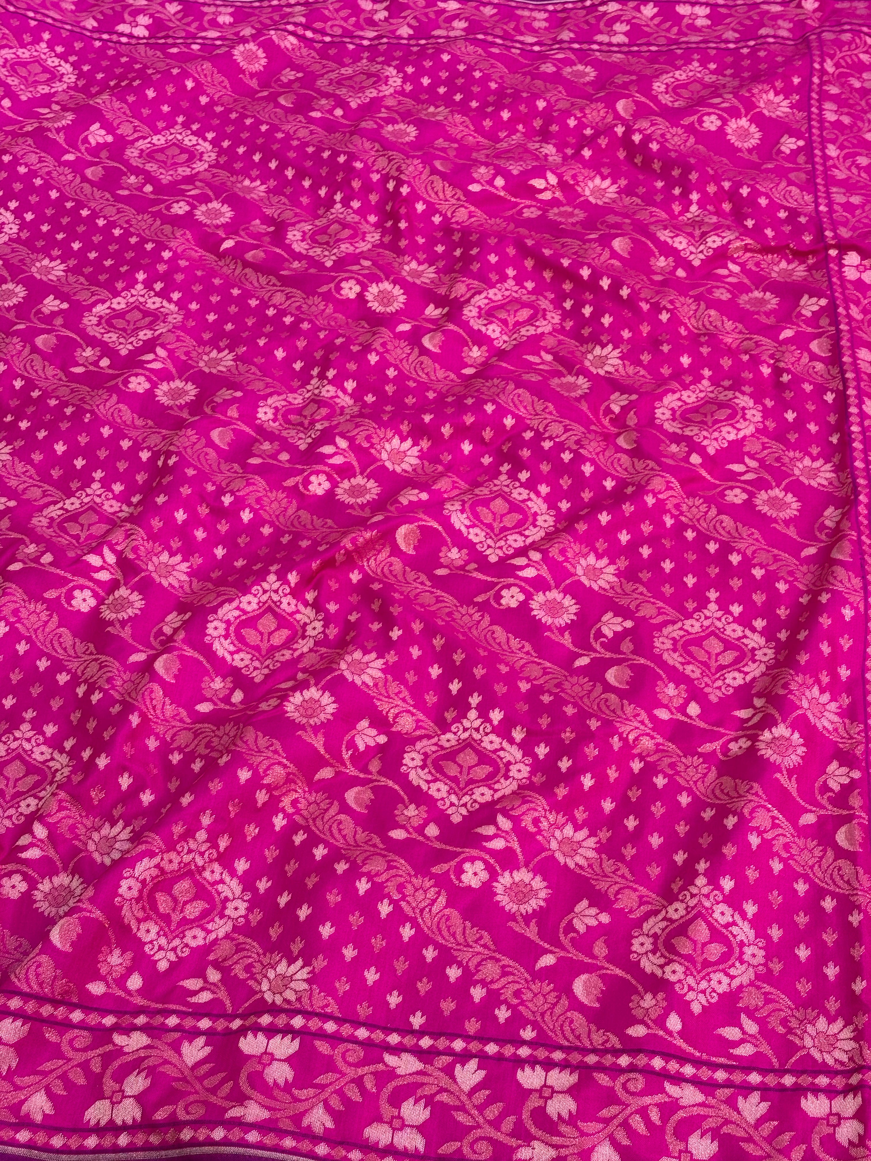 Pink Banarasi Rupa Sona Pure Katan Silk Iktara Jamdani Saree