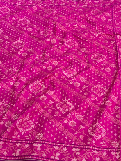 Pink Banarasi Rupa Sona Pure Katan Silk Iktara Jamdani Saree