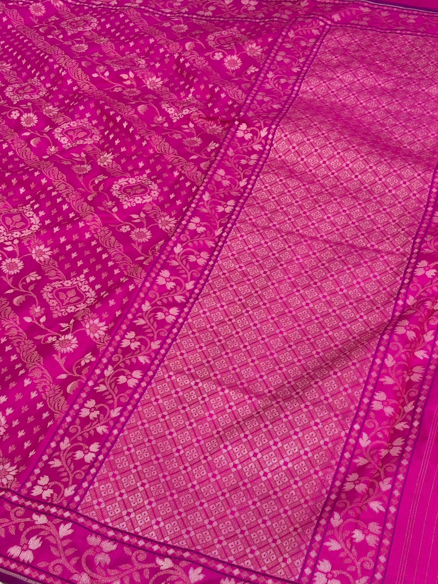 Pink Banarasi Rupa Sona Pure Katan Silk Iktara Jamdani Saree