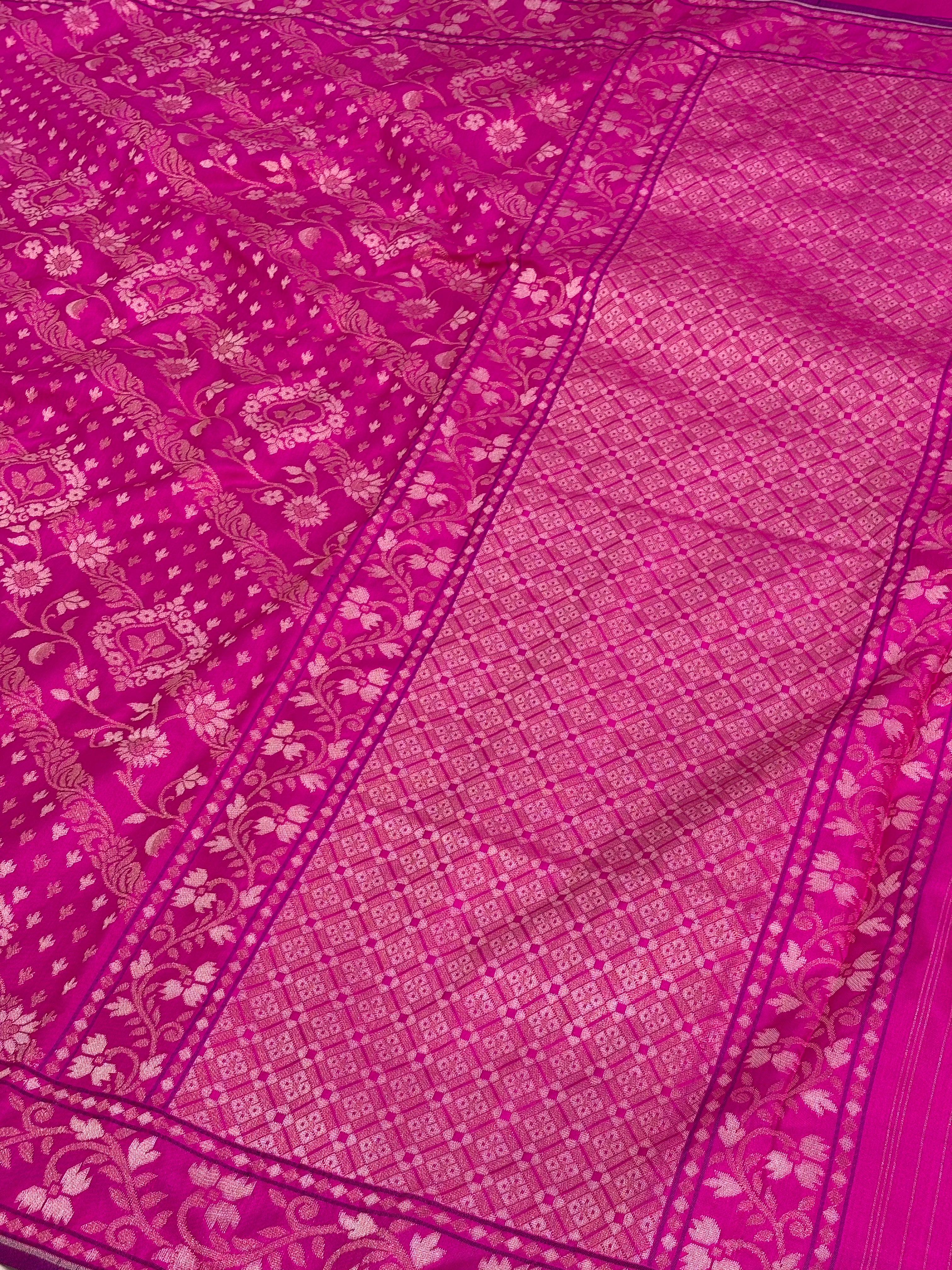 Pink Banarasi Rupa Sona Pure Katan Silk Iktara Jamdani Saree