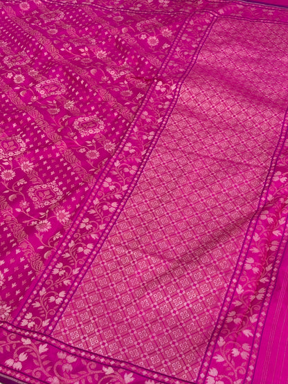 Pink Banarasi Rupa Sona Pure Katan Silk Iktara Jamdani Saree