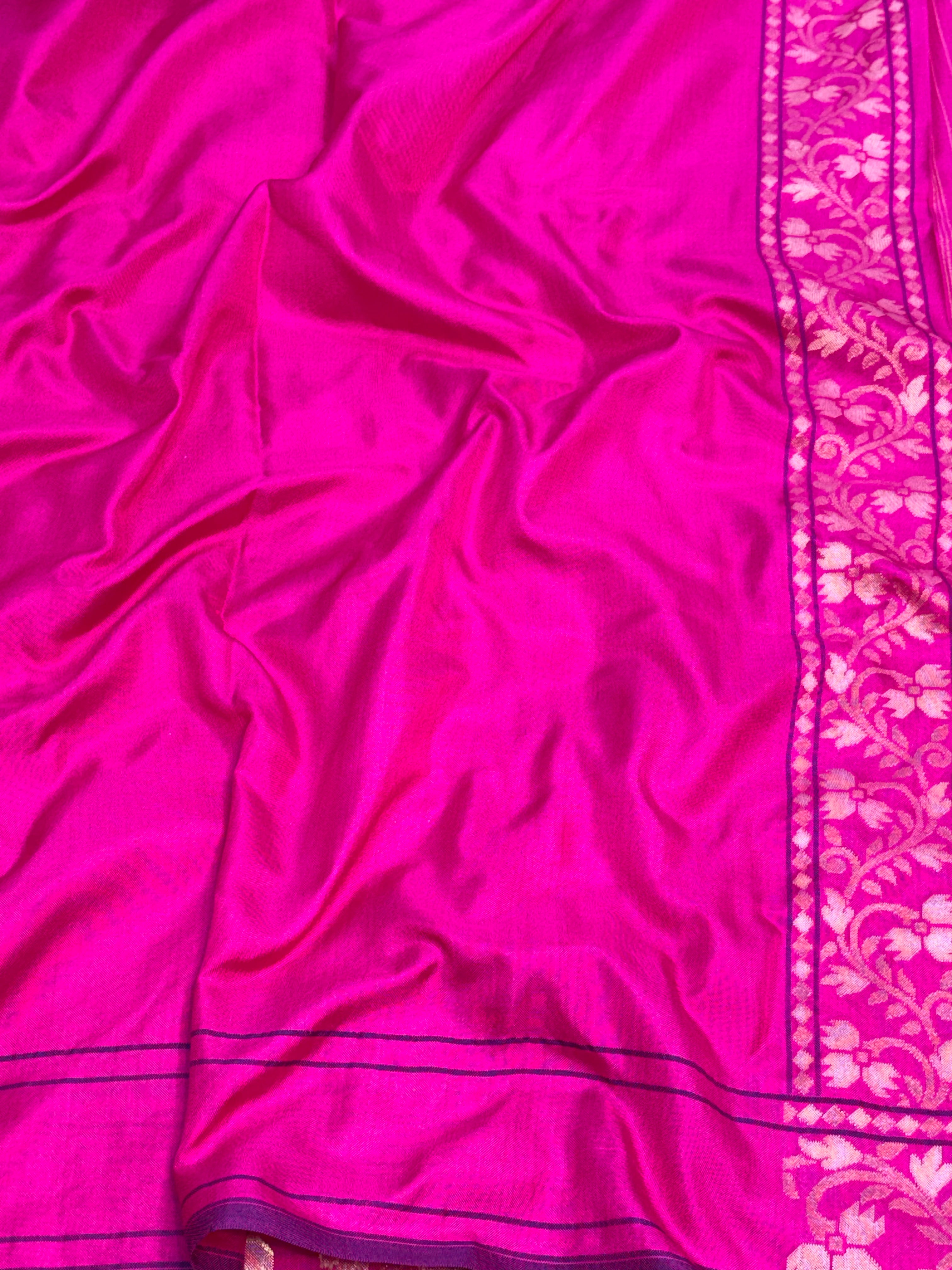 Pink Banarasi Rupa Sona Pure Katan Silk Iktara Jamdani Saree