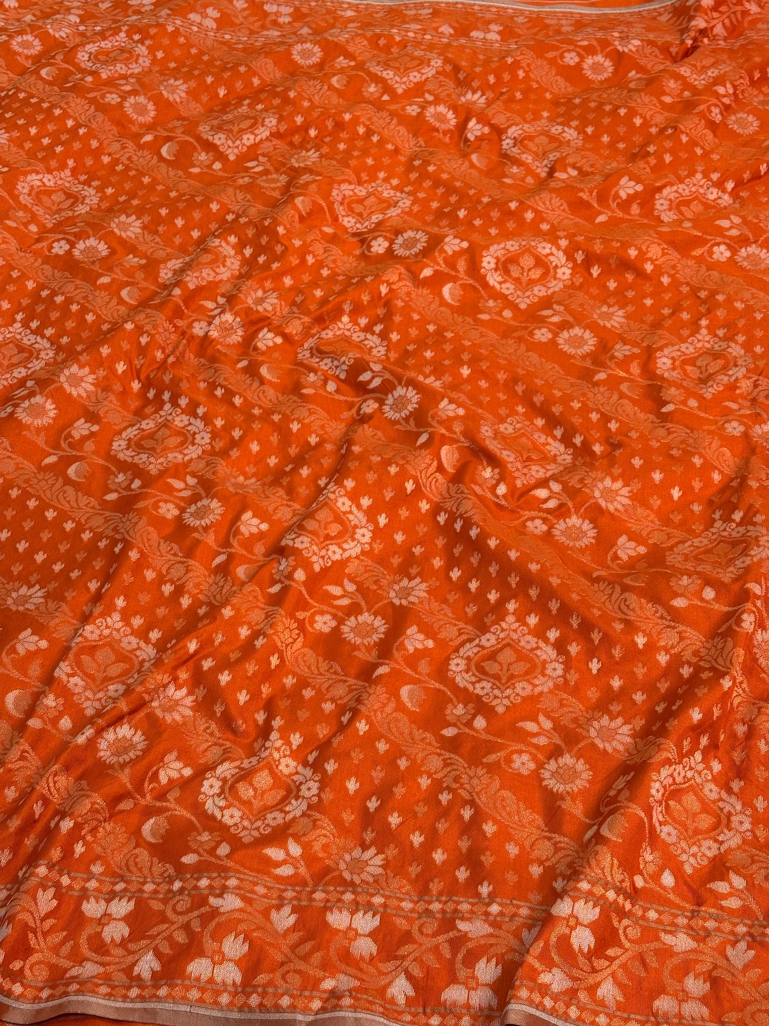 Orange Banarasi Handwoven Pure Katan Silk Iktara Jamdani Saree