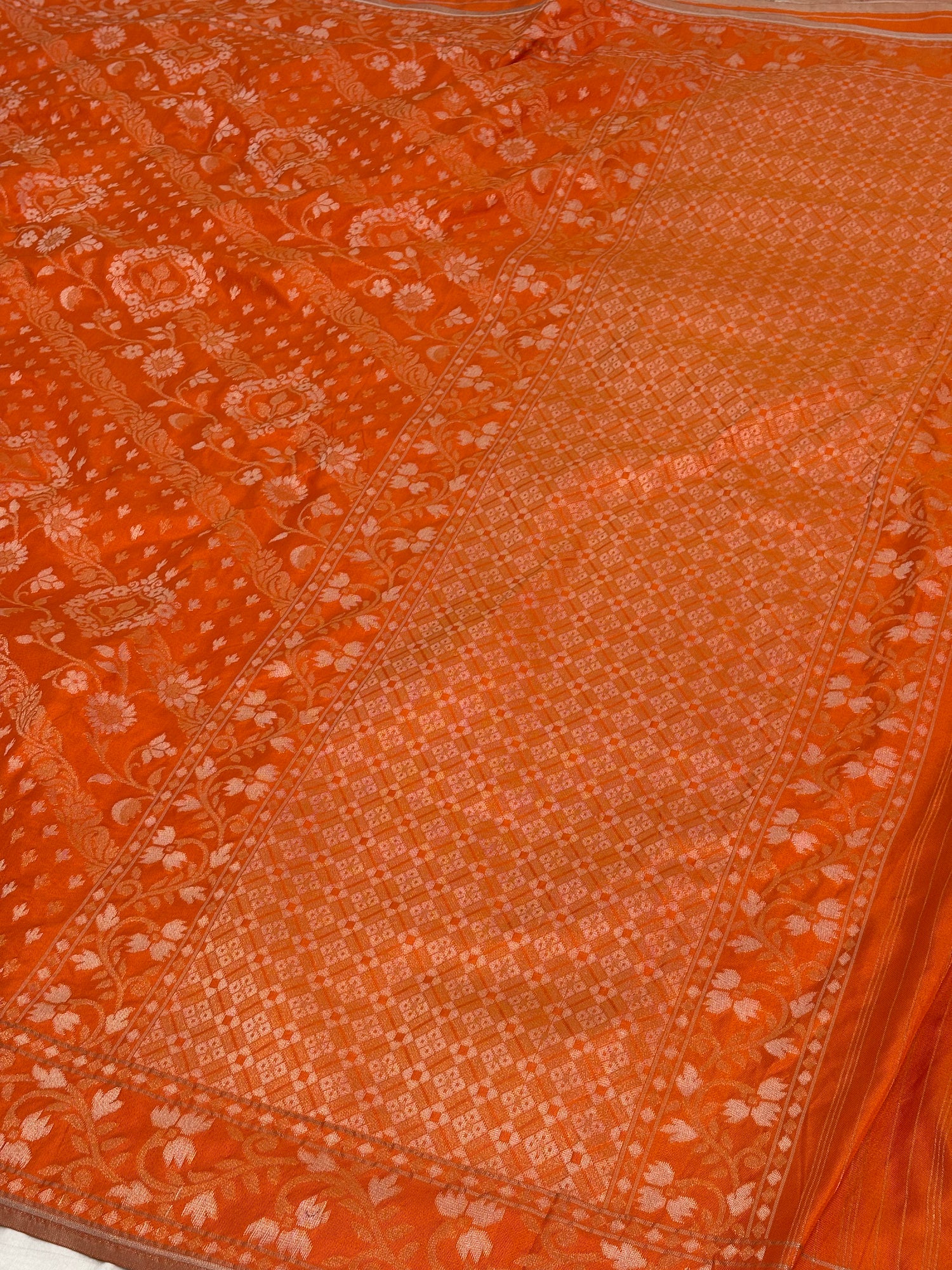 Orange Banarasi Handwoven Pure Katan Silk Iktara Jamdani Saree