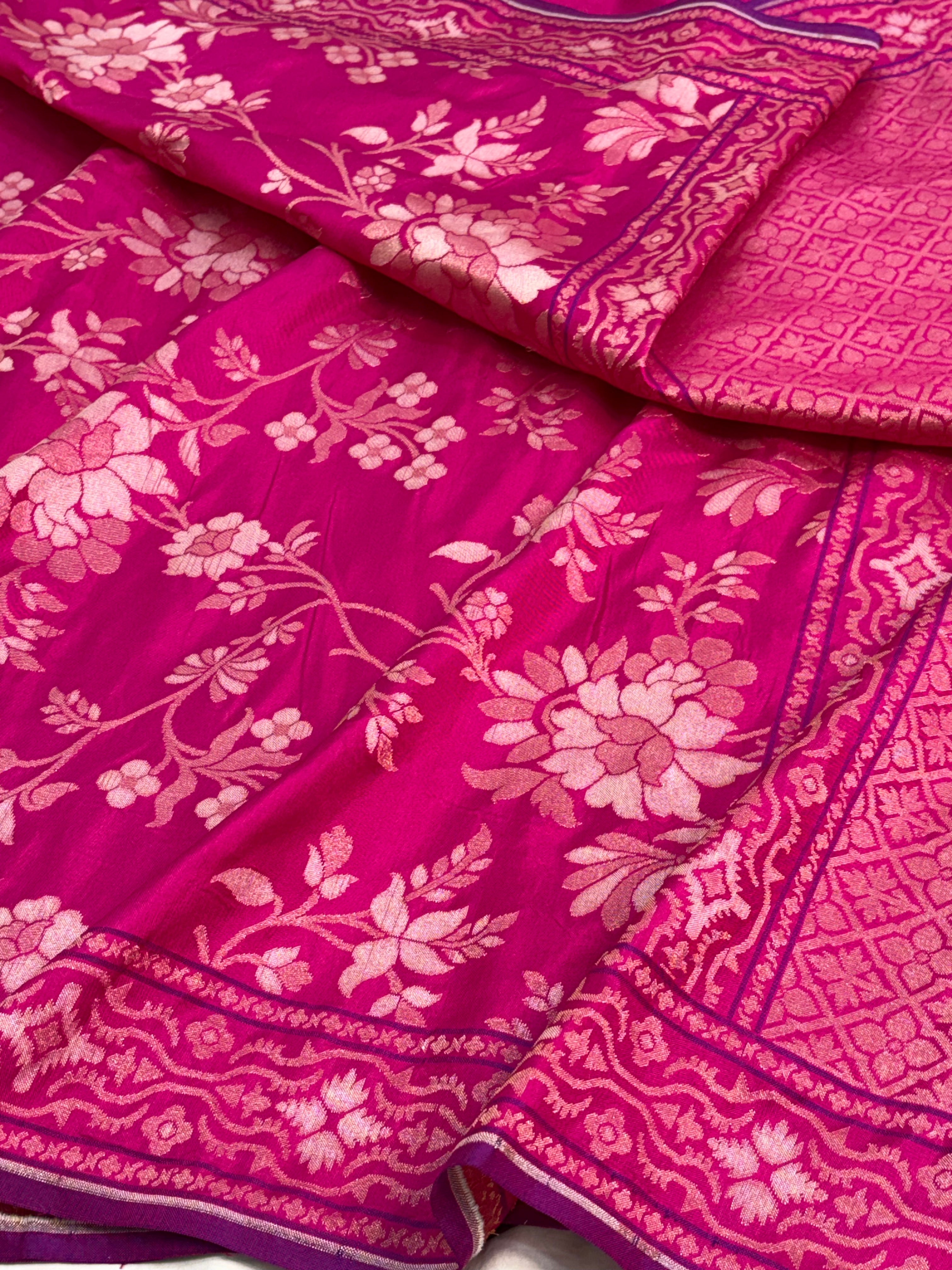 Pink Banarasi Pure Katan Silk Iktara Jamdani Saree