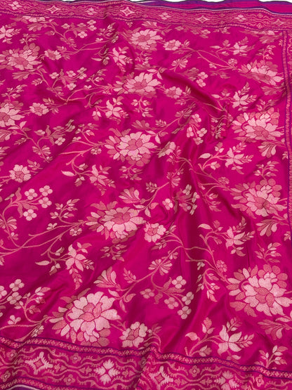 Pink Banarasi Pure Katan Silk Iktara Jamdani Saree