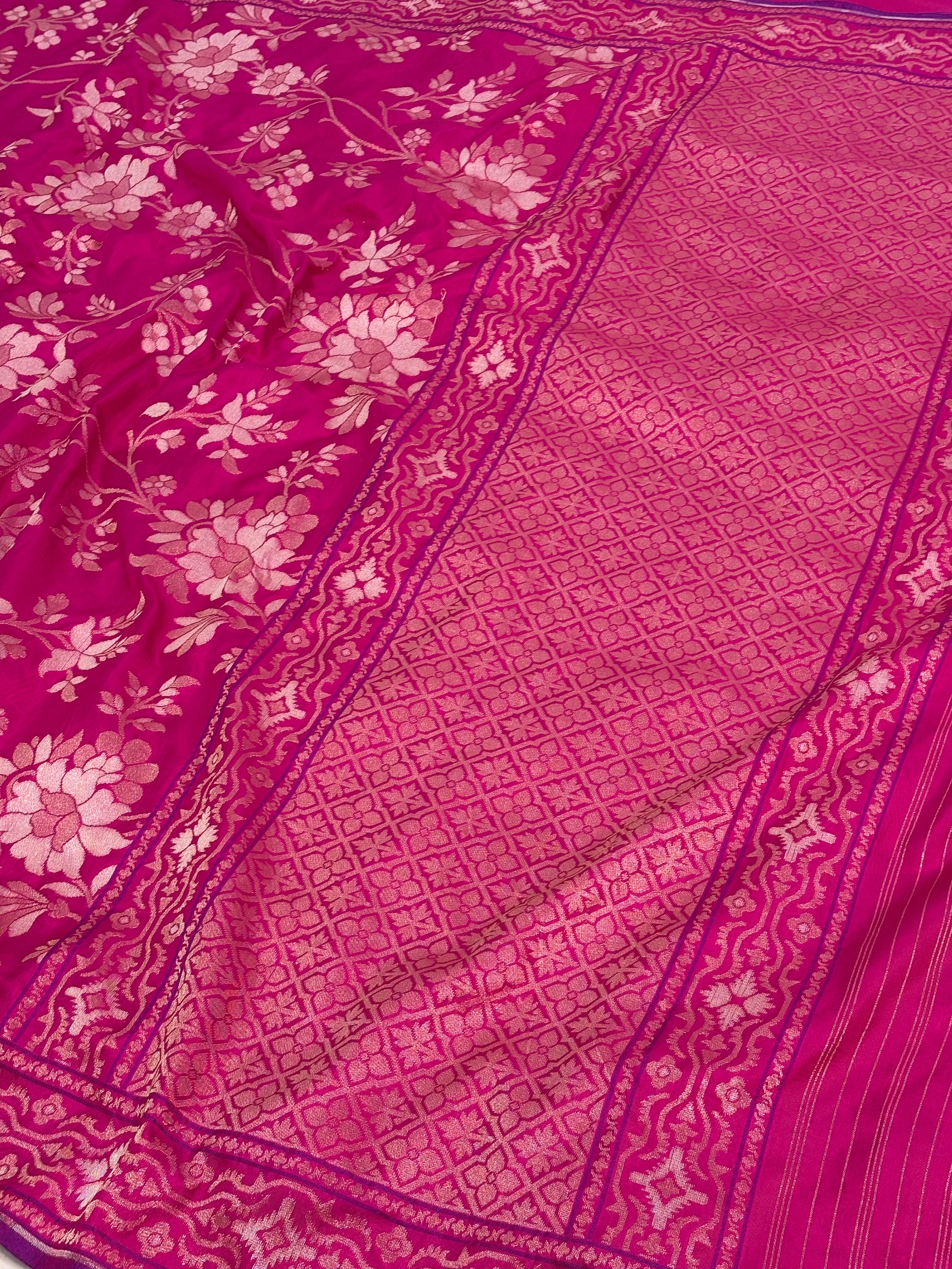 Pink Banarasi Pure Katan Silk Iktara Jamdani Saree