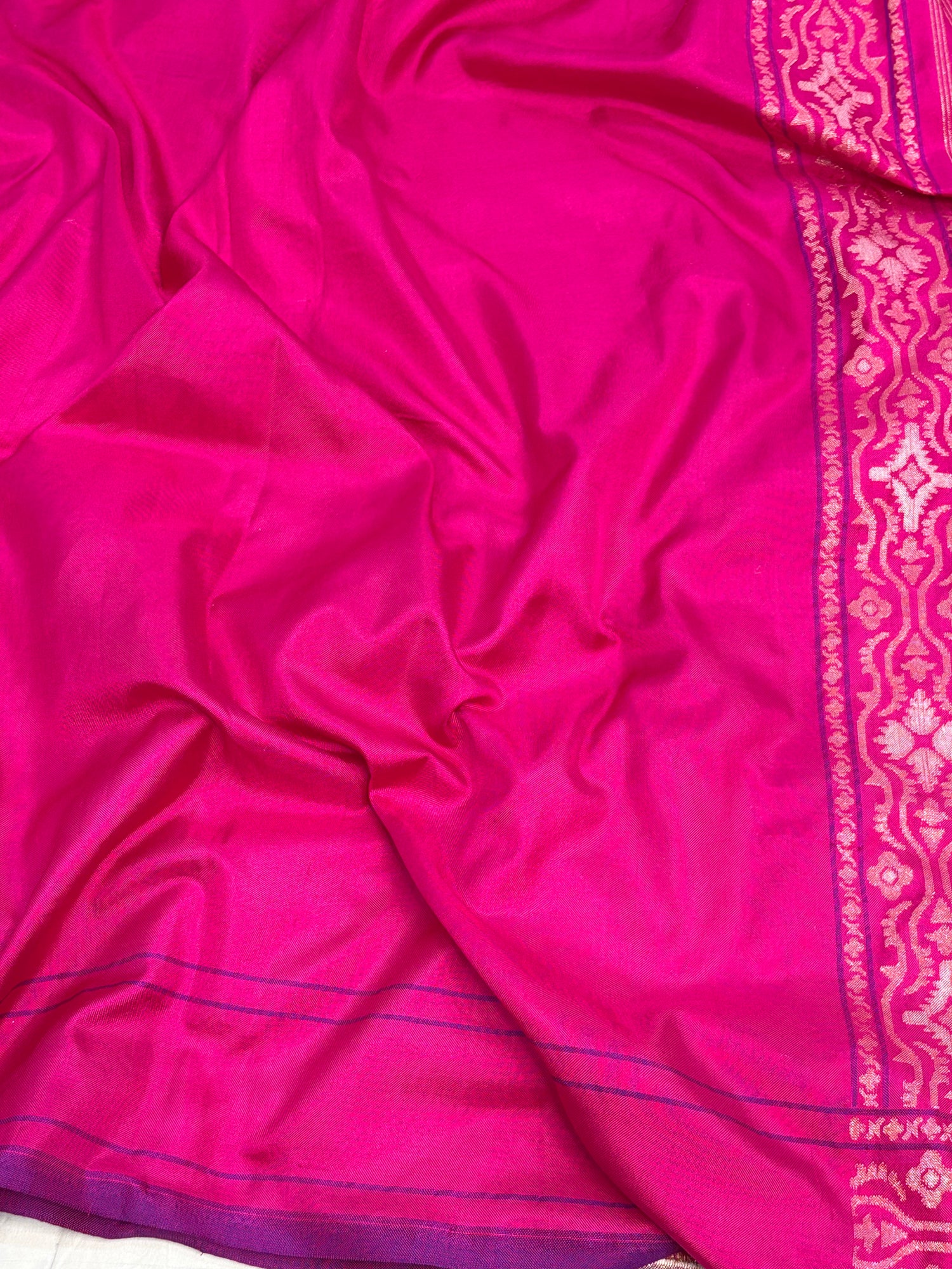 Pink Banarasi Pure Katan Silk Iktara Jamdani Saree