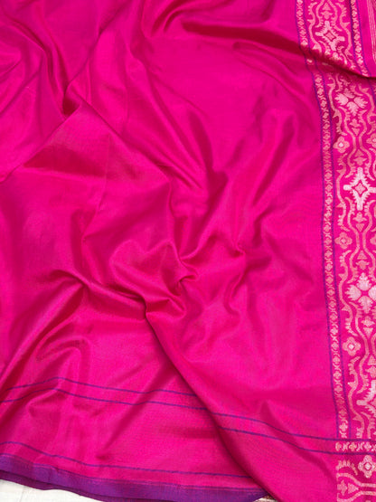 Pink Banarasi Pure Katan Silk Iktara Jamdani Saree