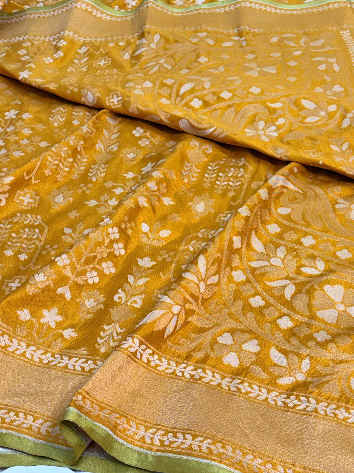 Mustard Yellow Banarasi Pure Katan Silk Iktara Jamdani Saree