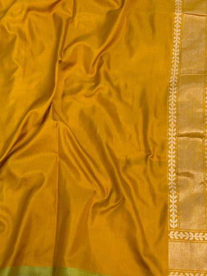 Mustard Yellow Banarasi Pure Katan Silk Iktara Jamdani Saree