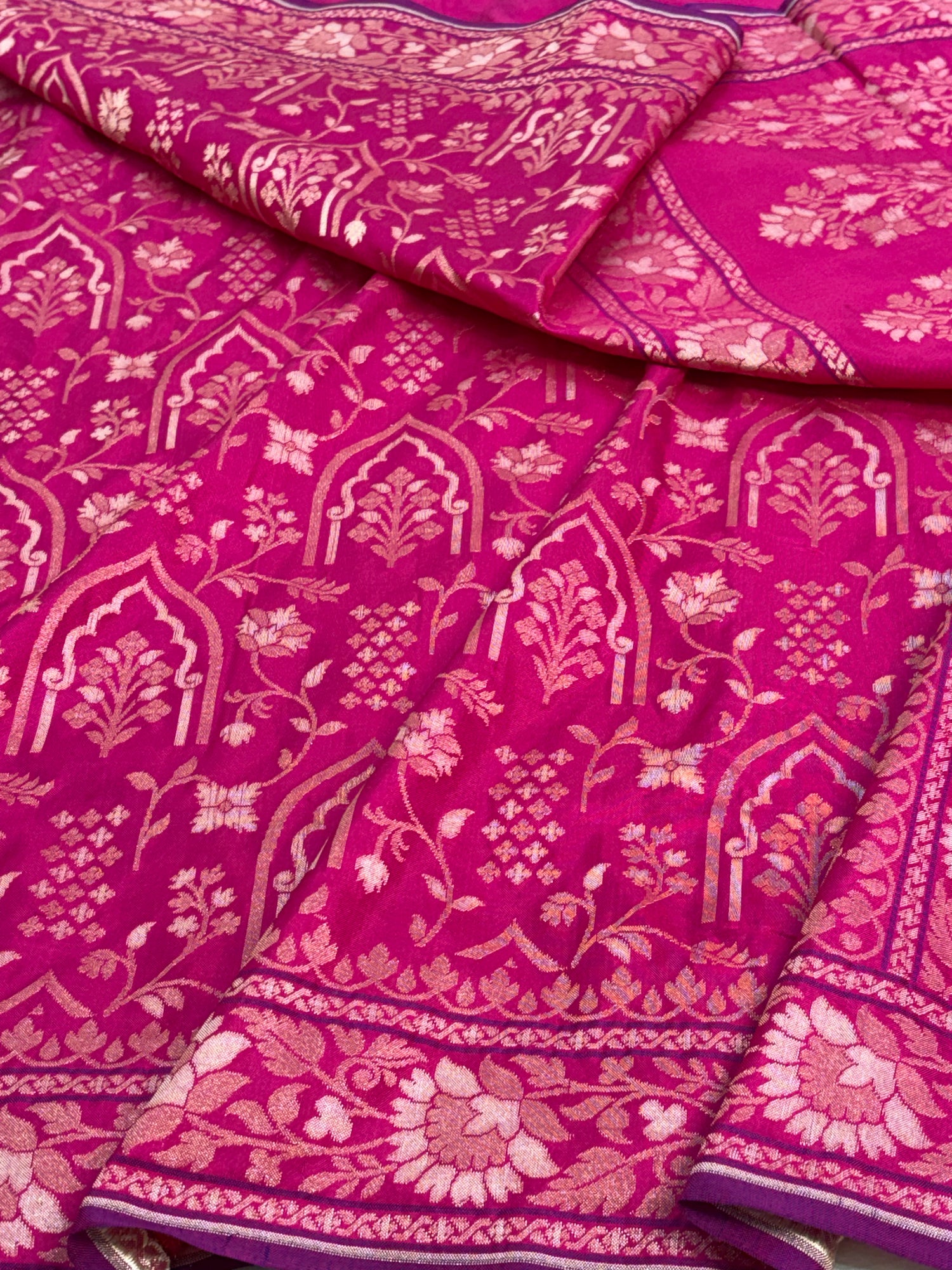 Pink Banarasi Pure Katan Silk Iktara Jamdani Saree