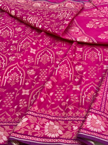 Pink Banarasi Pure Katan Silk Iktara Jamdani Saree