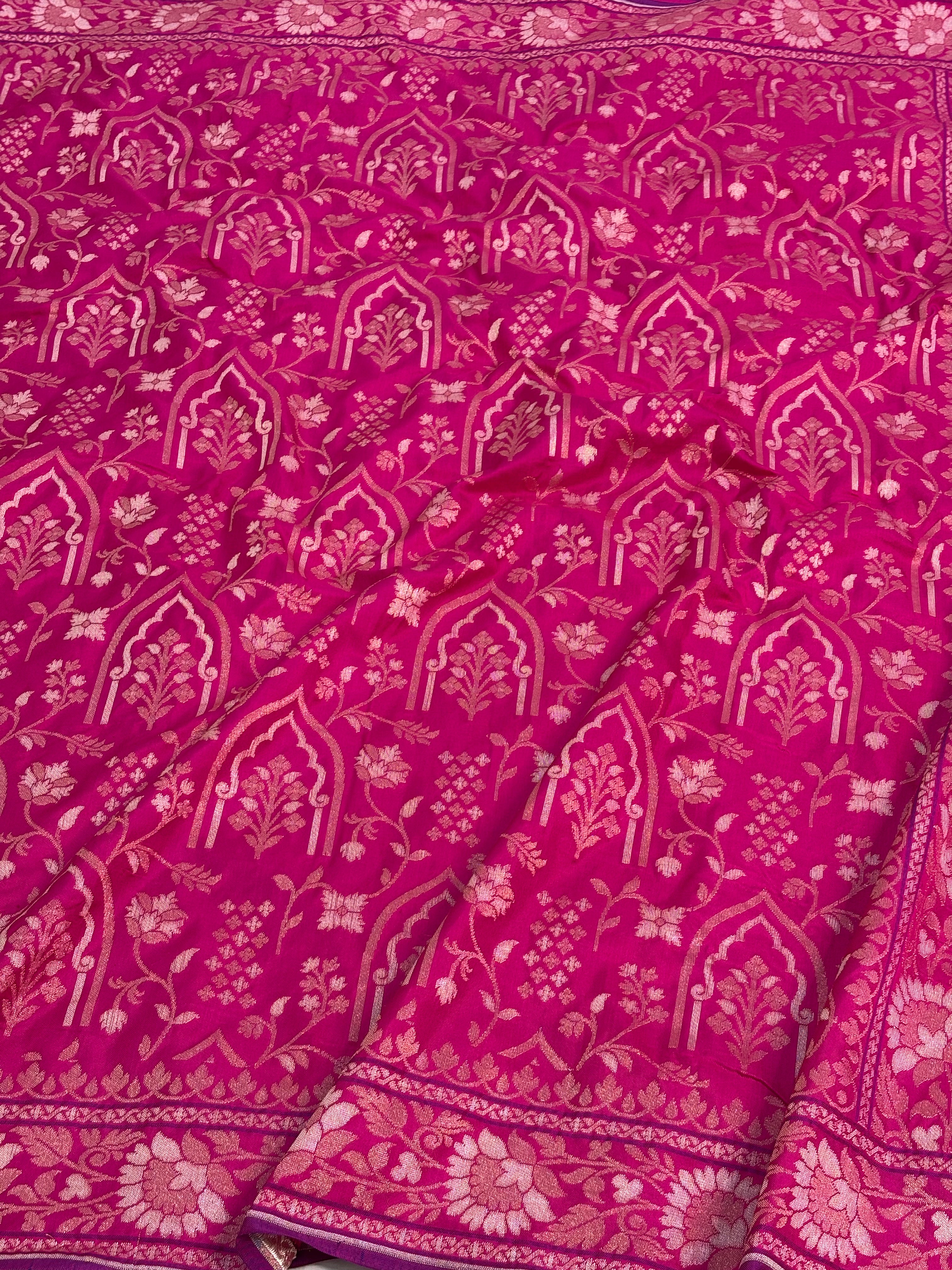 Pink Banarasi Pure Katan Silk Iktara Jamdani Saree