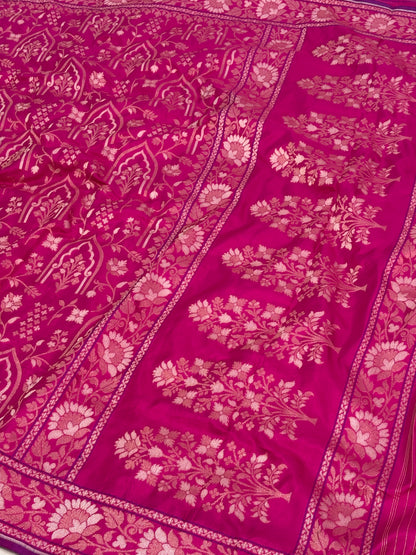 Pink Banarasi Pure Katan Silk Iktara Jamdani Saree