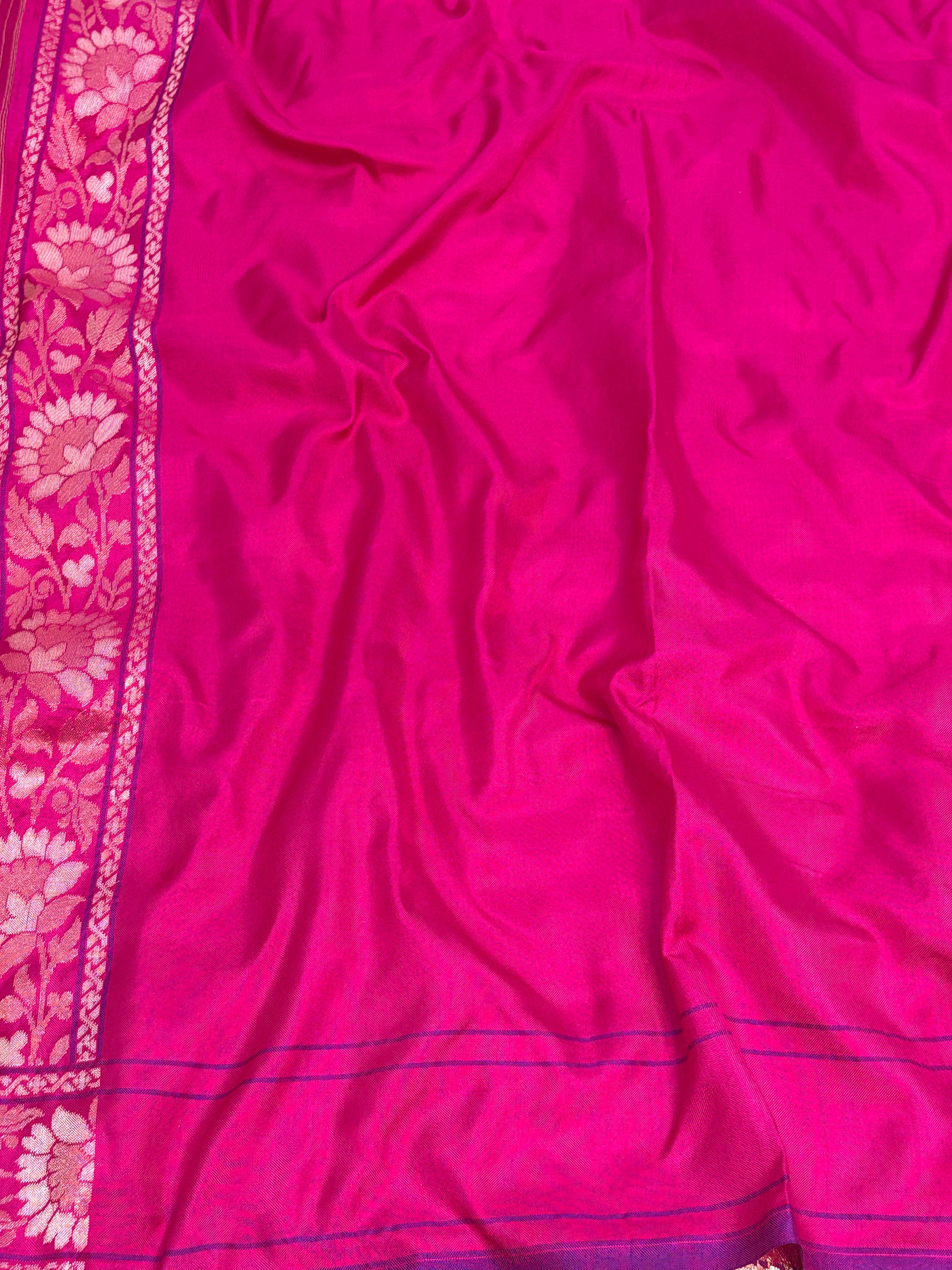 Pink Banarasi Pure Katan Silk Iktara Jamdani Saree