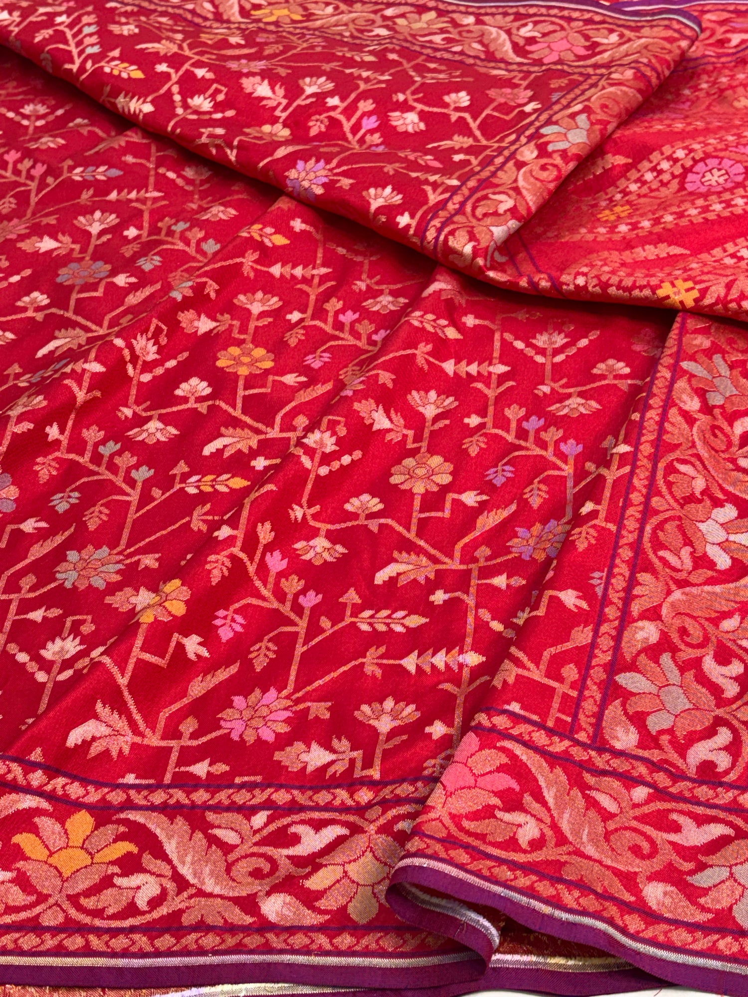 Pink Banarasi Pure Katan Silk Iktara Tilfi Meenakari Jamdani Saree