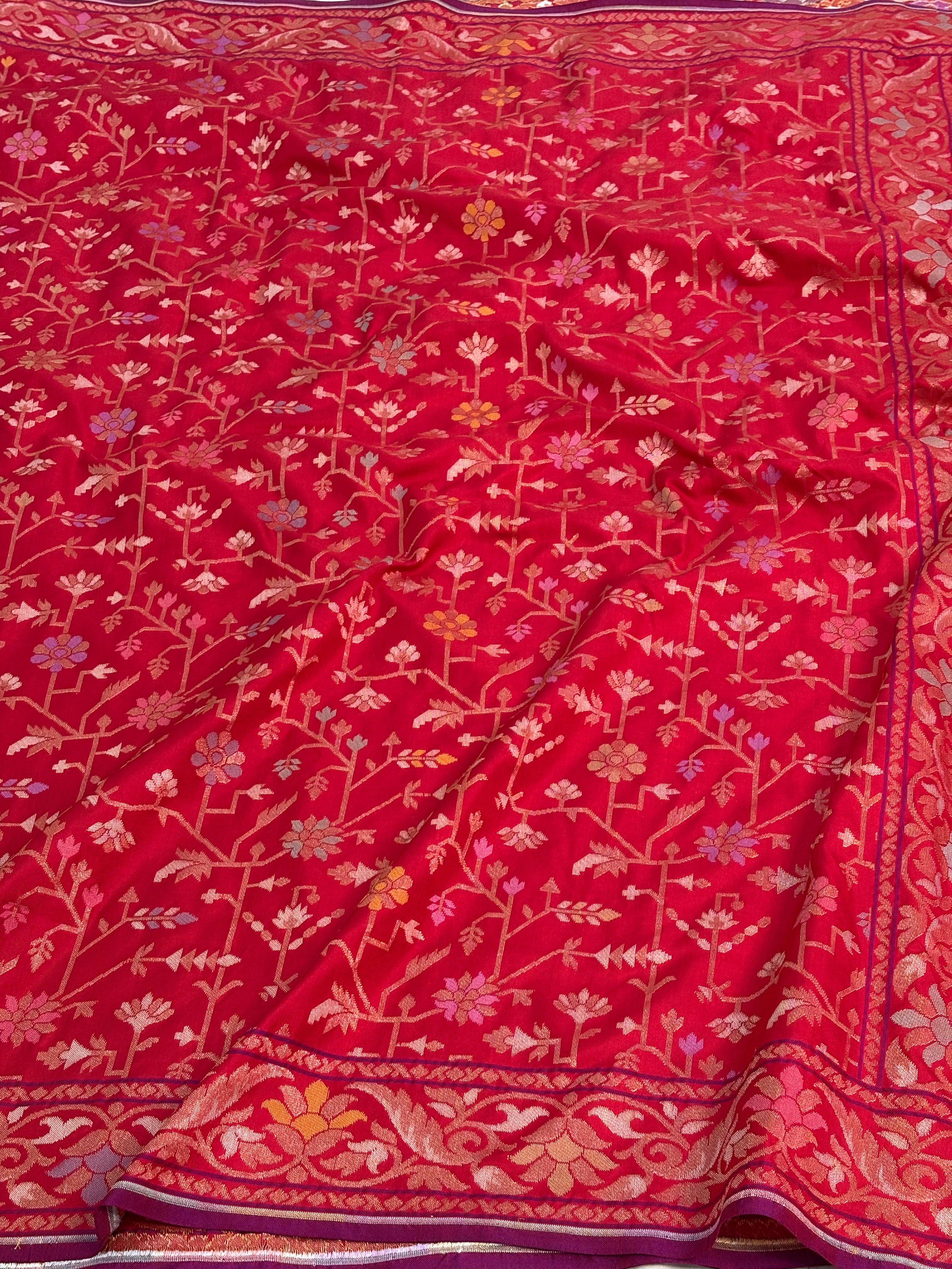 Pink Banarasi Pure Katan Silk Iktara Tilfi Meenakari Jamdani Saree