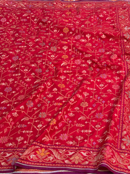 Pink Banarasi Pure Katan Silk Iktara Tilfi Meenakari Jamdani Saree