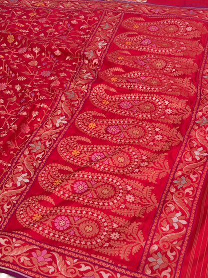 Pink Banarasi Pure Katan Silk Iktara Tilfi Meenakari Jamdani Saree