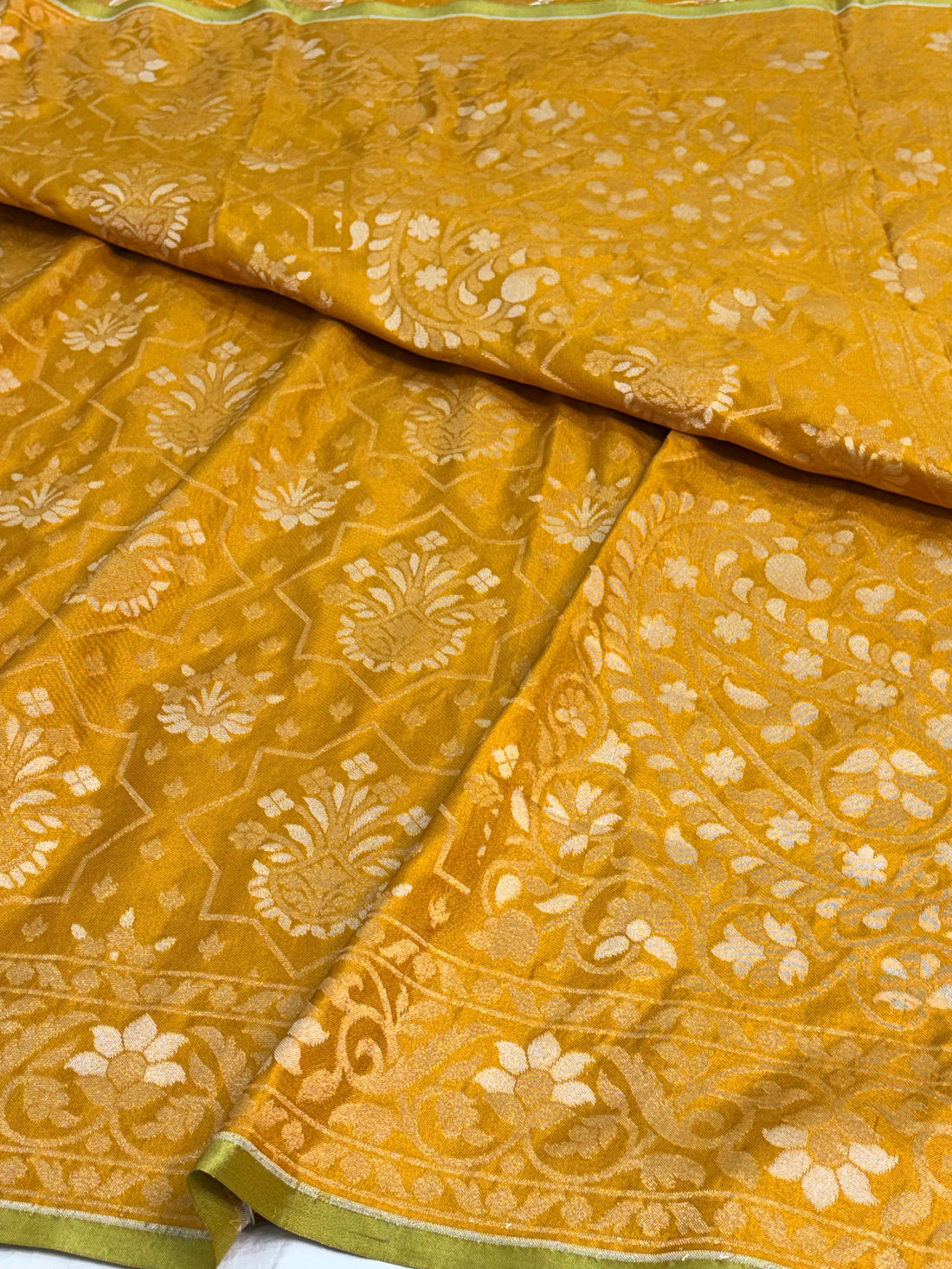 Yellow Banarasi Handwoven Pure Katan Silk Iktara Jamdani Saree