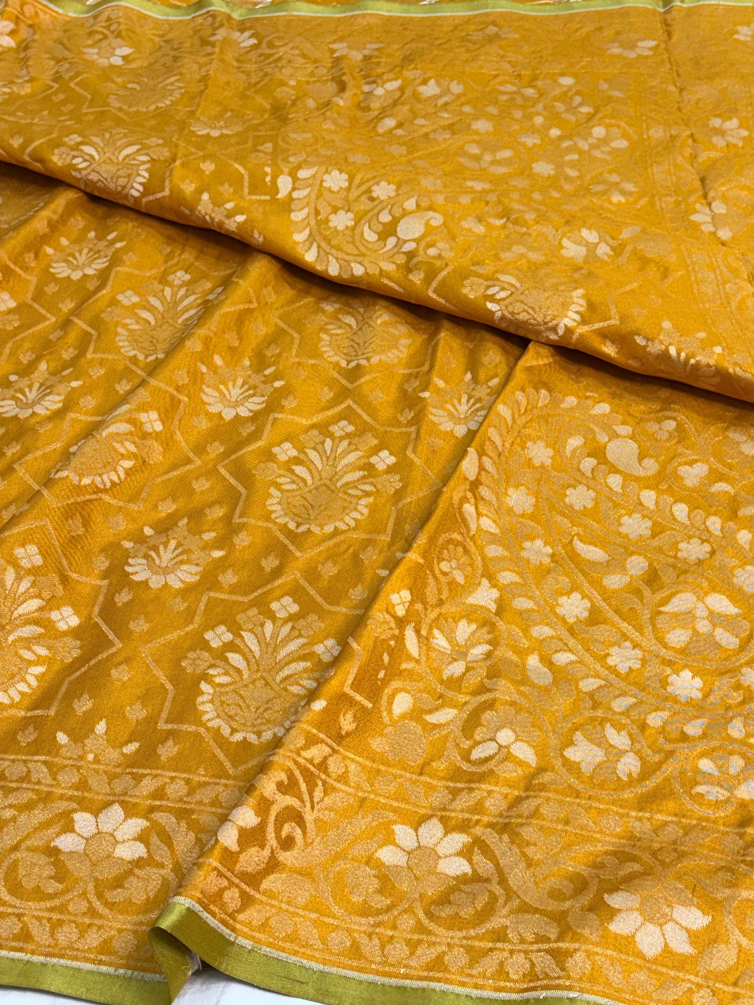 Yellow Banarasi Handwoven Pure Katan Silk Iktara Jamdani Saree