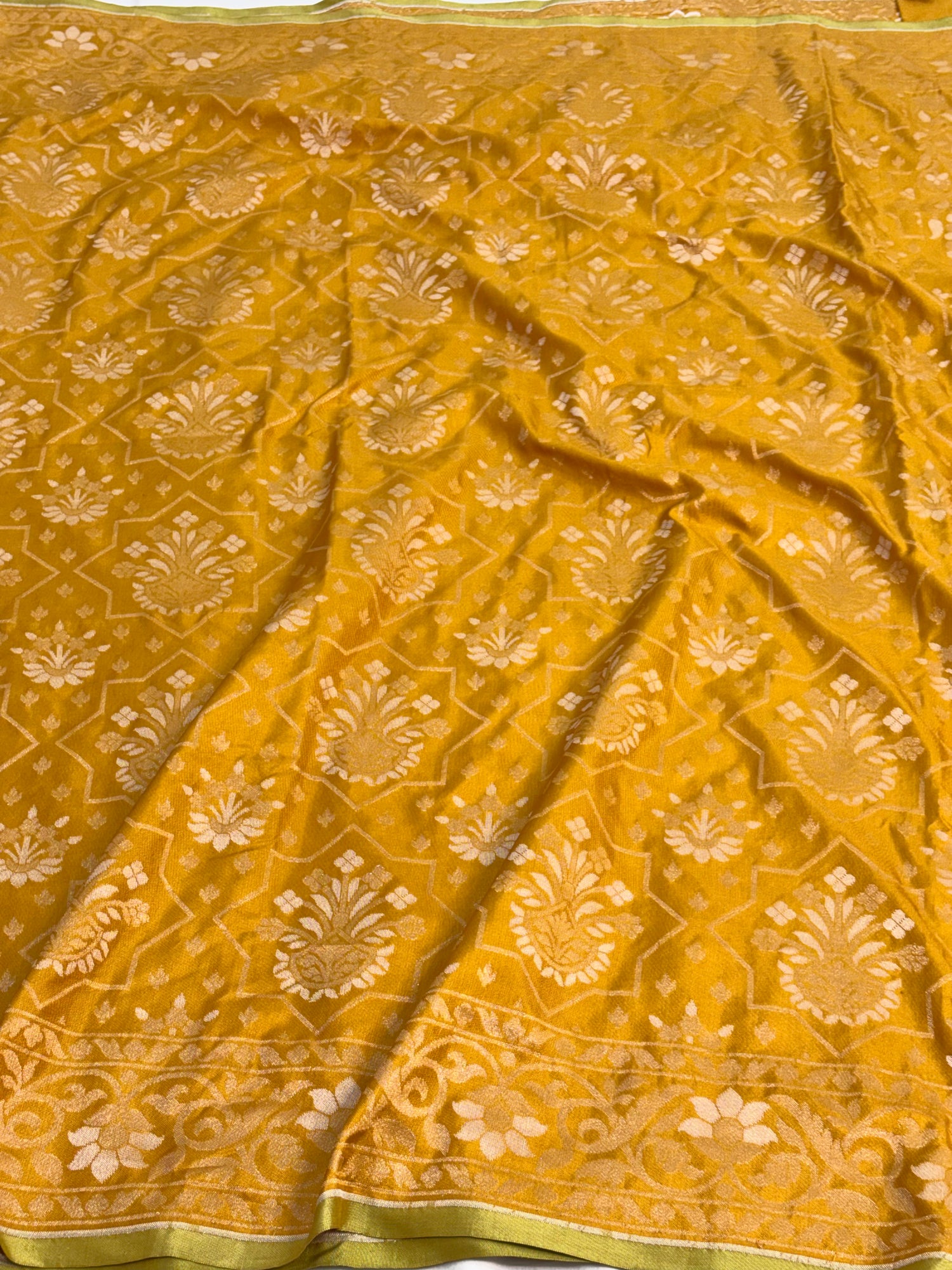 Yellow Banarasi Handwoven Pure Katan Silk Iktara Jamdani Saree