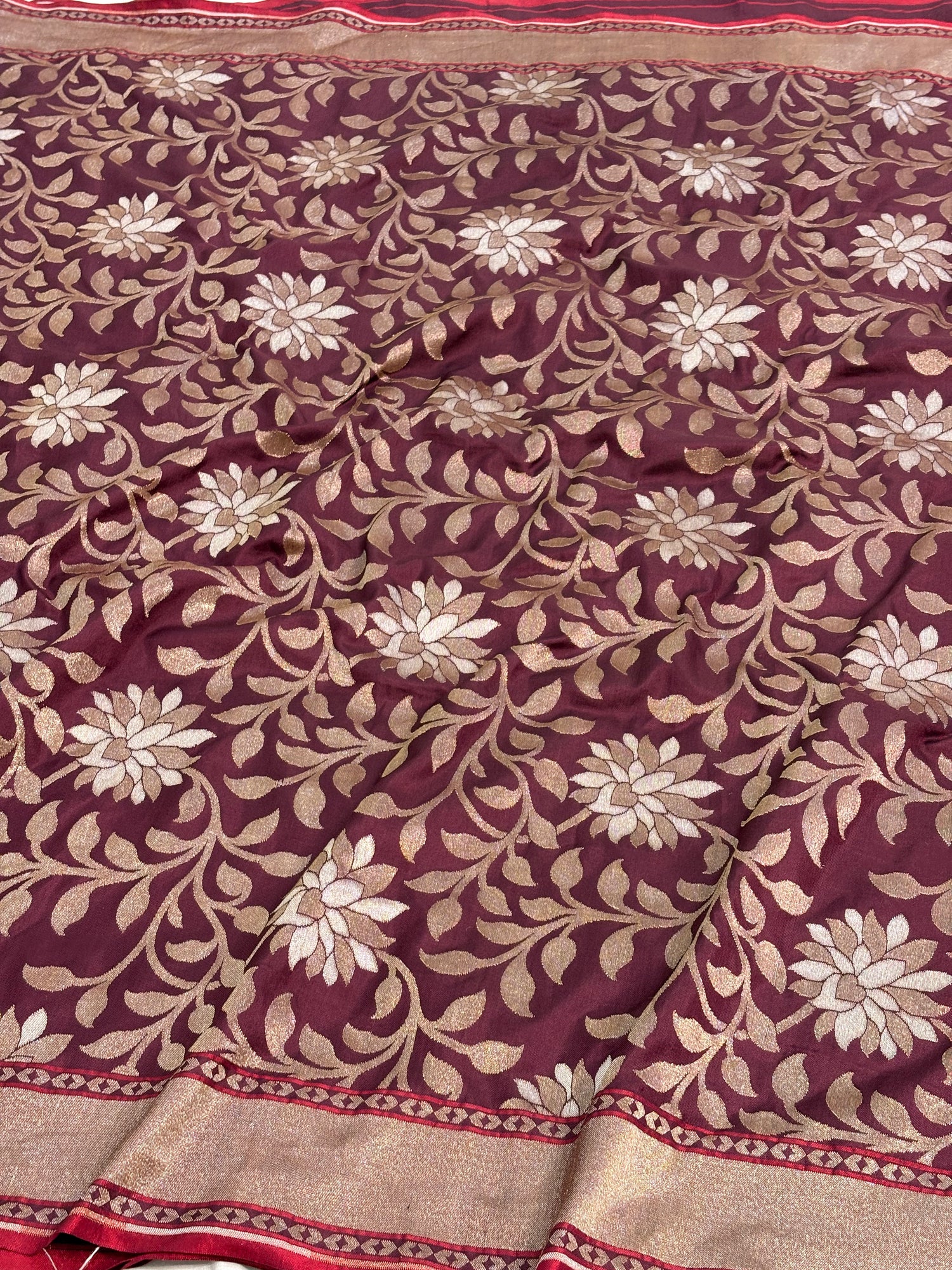 Wine Banarasi Pure Katan Silk Iktara Jamdani Saree