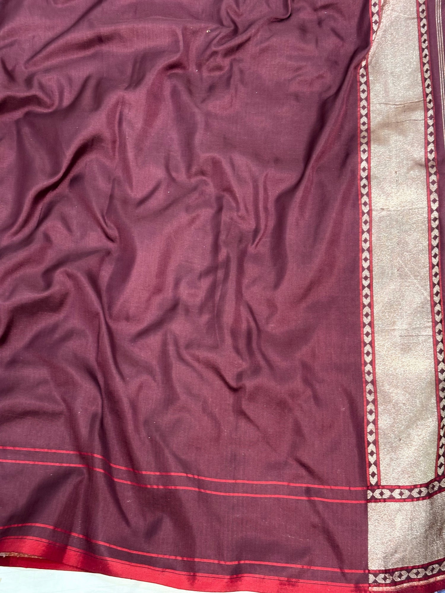 Wine Banarasi Pure Katan Silk Iktara Jamdani Saree