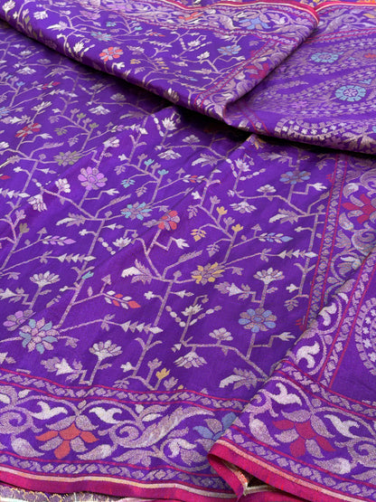 Purple Banarasi Tilfi Meenakari Pure Katan Silk Iktara Jamdani Saree