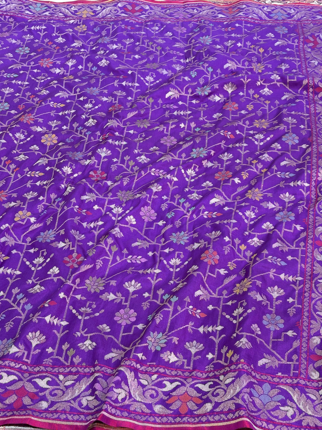 Purple Banarasi Tilfi Meenakari Pure Katan Silk Iktara Jamdani Saree