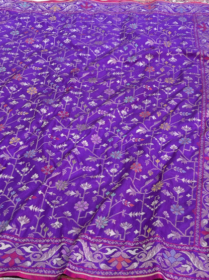 Purple Banarasi Tilfi Meenakari Pure Katan Silk Iktara Jamdani Saree