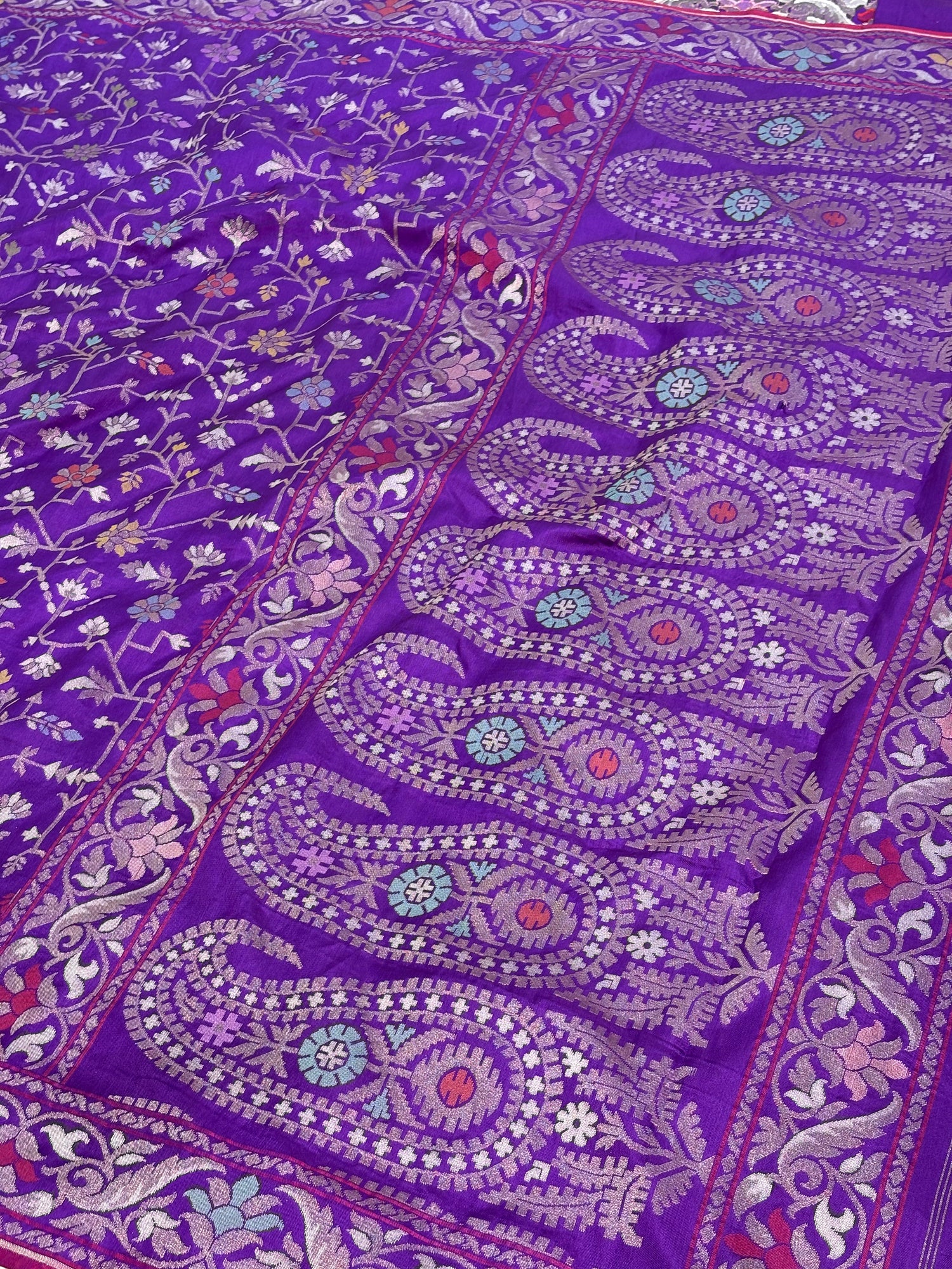 Purple Banarasi Tilfi Meenakari Pure Katan Silk Iktara Jamdani Saree