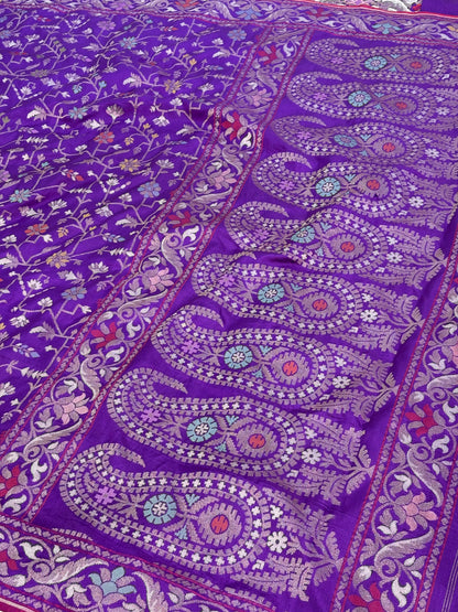 Purple Banarasi Tilfi Meenakari Pure Katan Silk Iktara Jamdani Saree