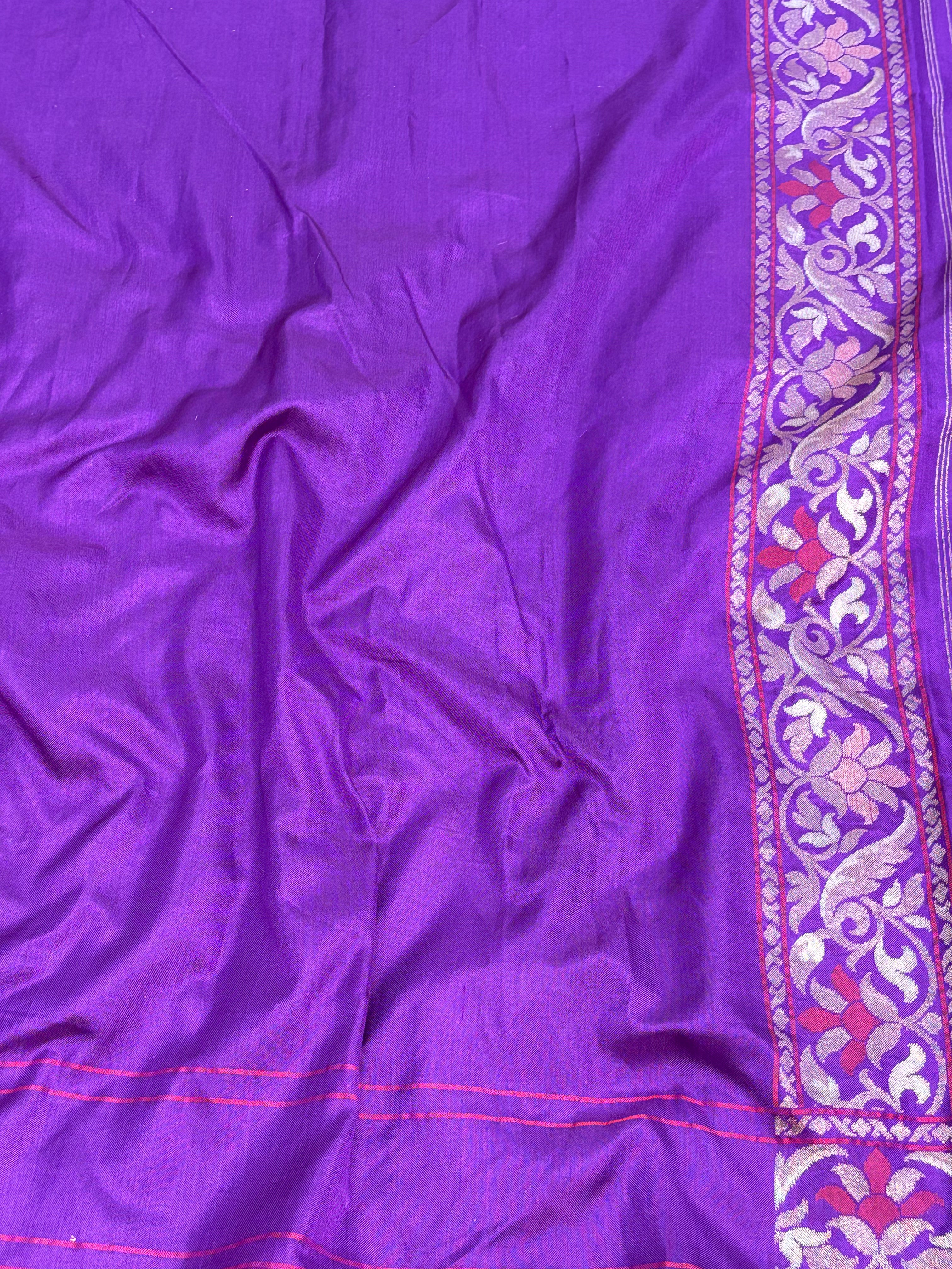 Purple Banarasi Tilfi Meenakari Pure Katan Silk Iktara Jamdani Saree