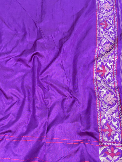 Purple Banarasi Tilfi Meenakari Pure Katan Silk Iktara Jamdani Saree