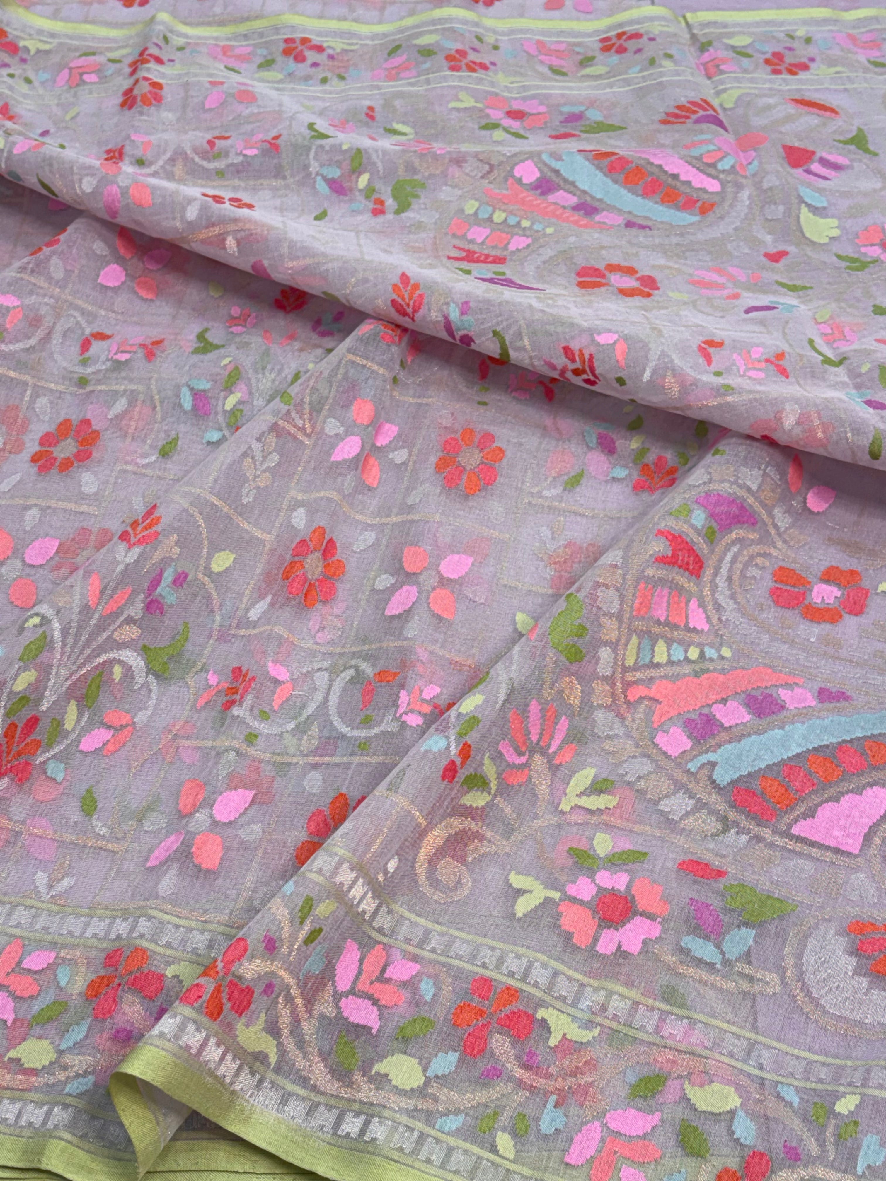 Mauve Pink Banarasi Pure Kora Iktara Real Zari Jamdani Saree