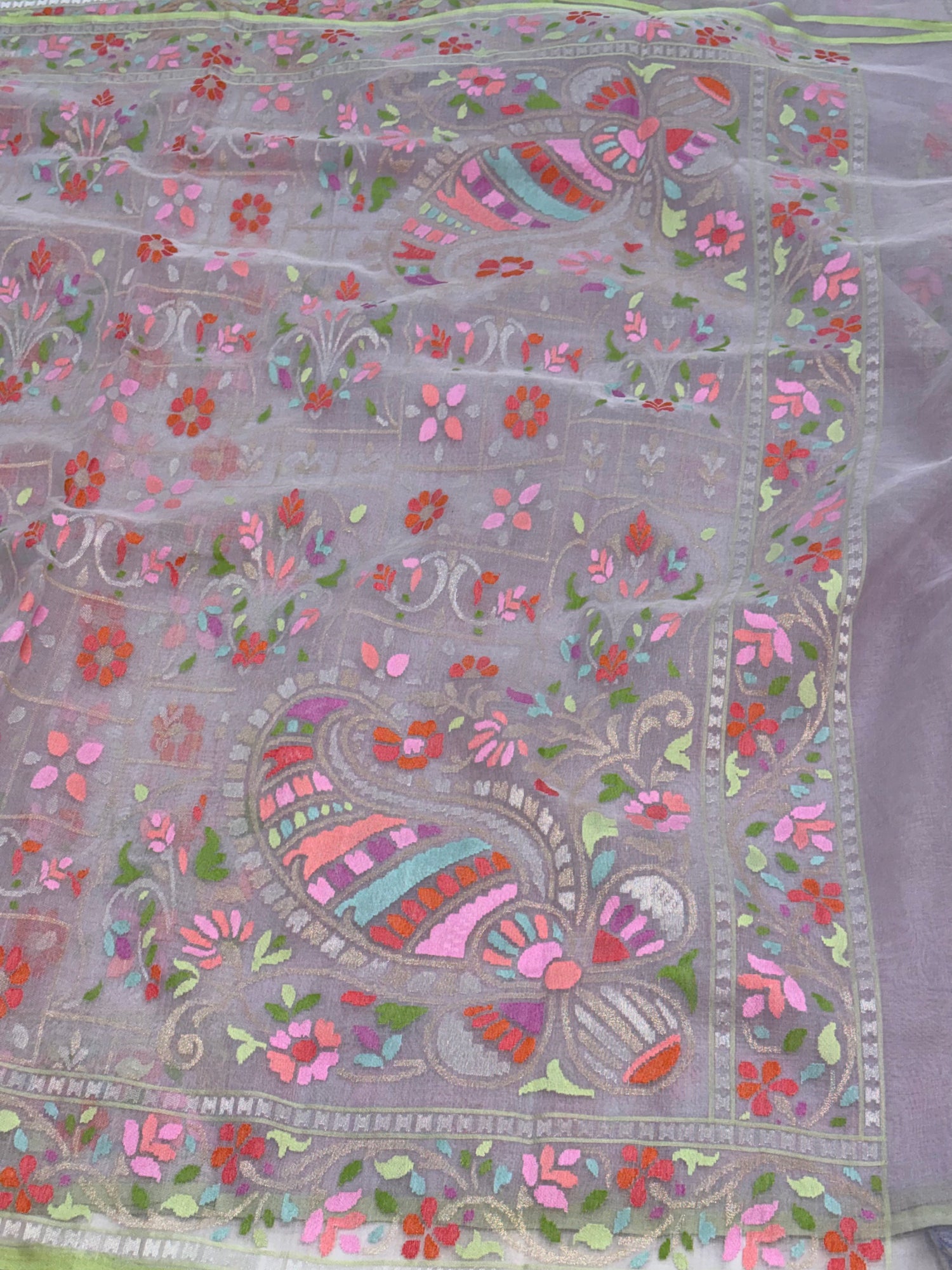 Mauve Pink Banarasi Pure Kora Iktara Real Zari Jamdani Saree