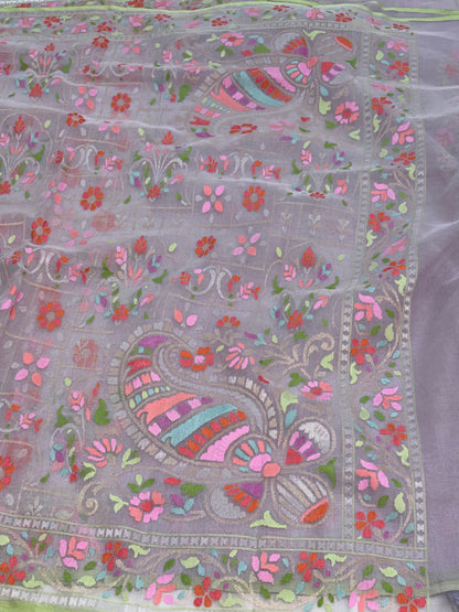 Mauve Pink Banarasi Pure Kora Iktara Real Zari Jamdani Saree