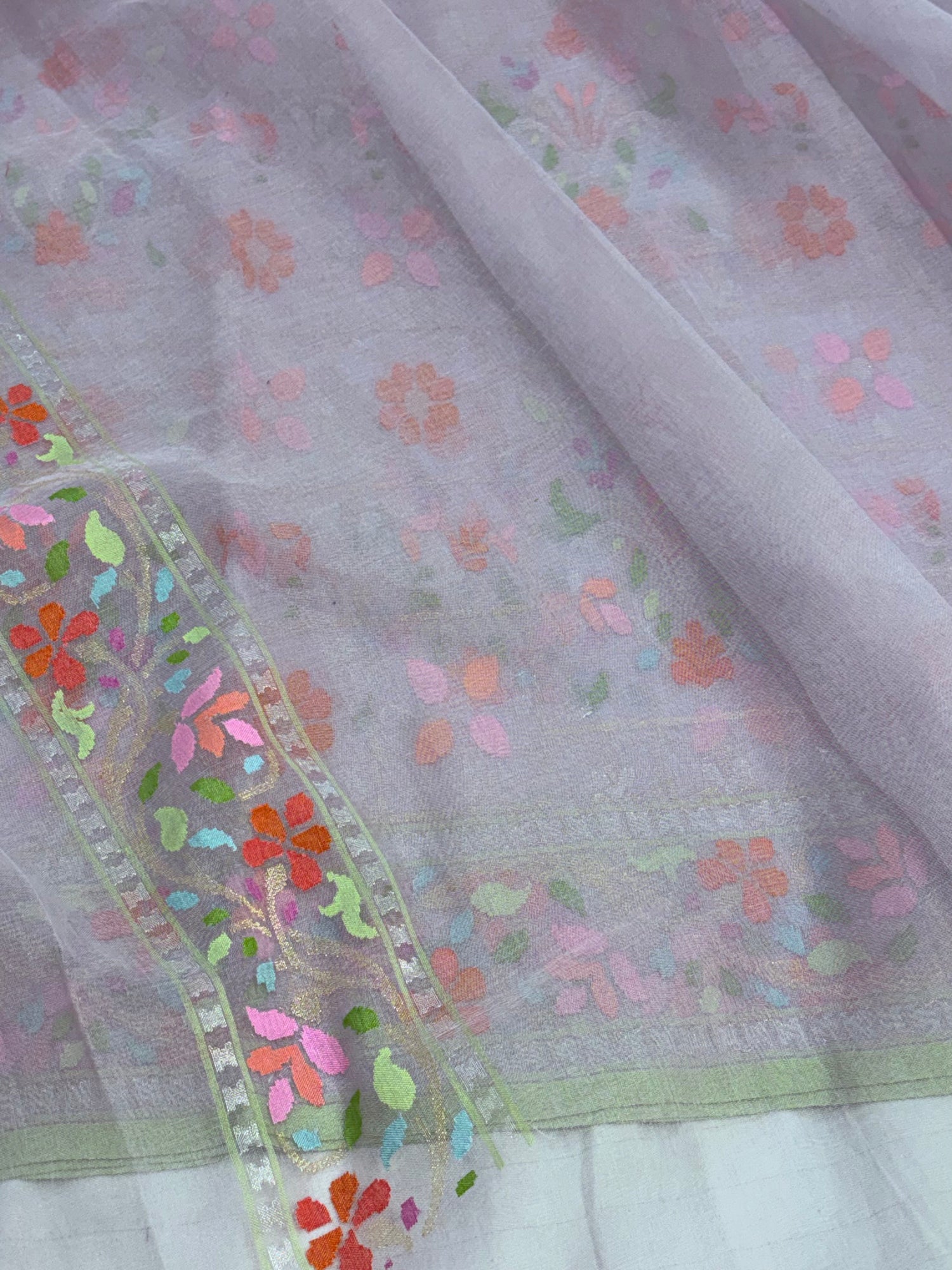 Mauve Pink Banarasi Pure Kora Iktara Real Zari Jamdani Saree
