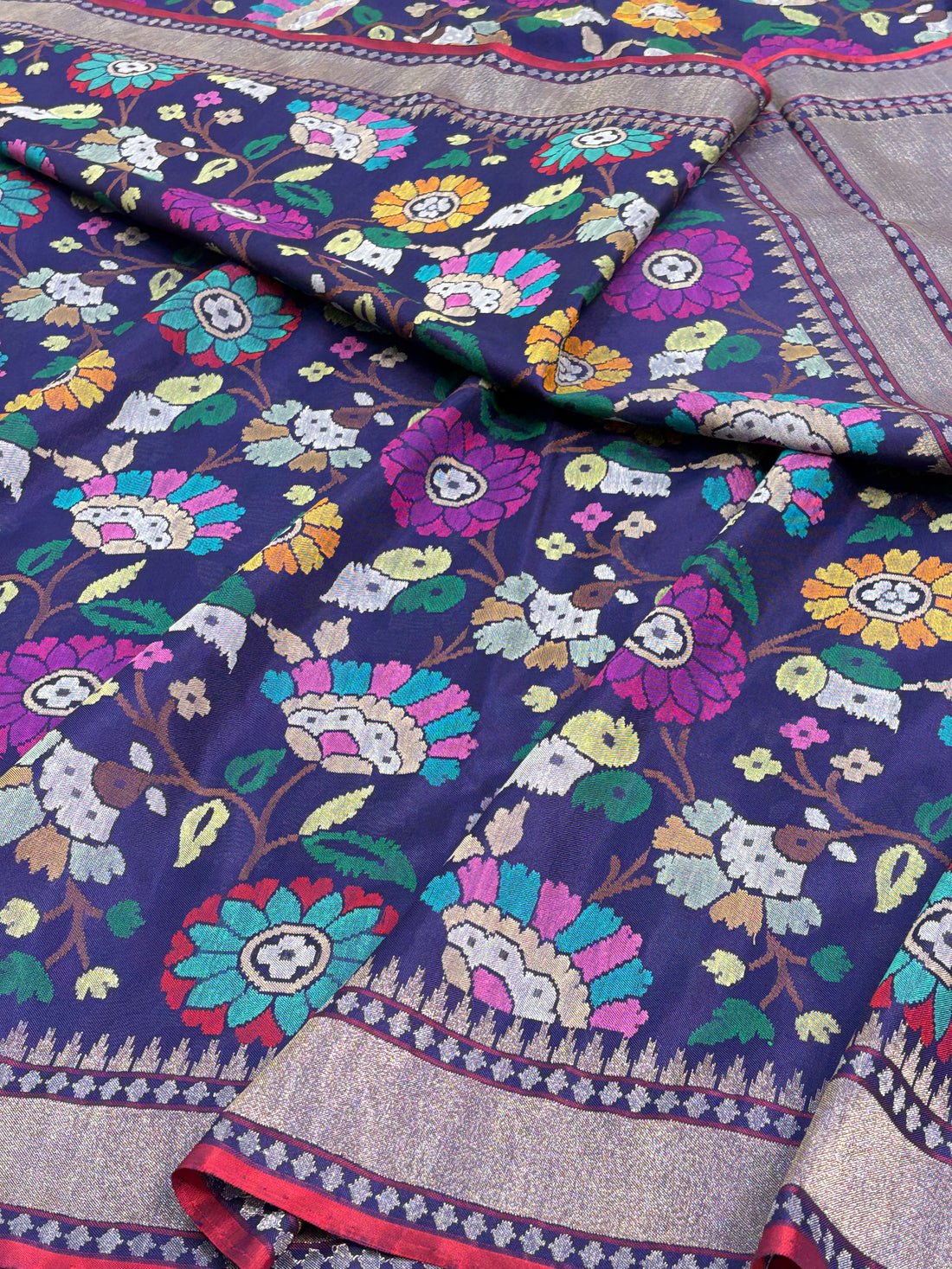 Real Zari Nilambari Authentic Banarasi Jamdani Saree