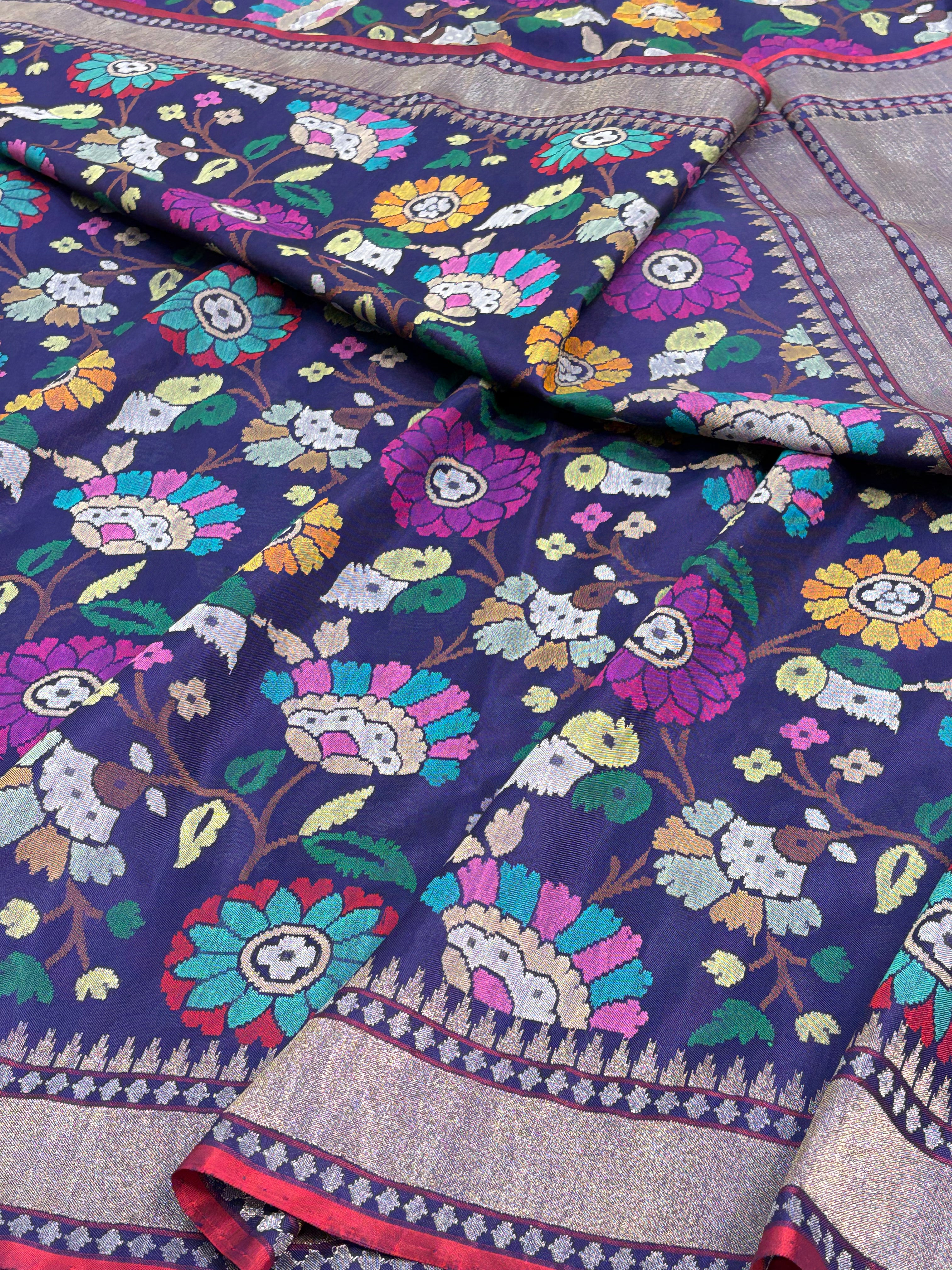 Real Zari Nilambari Authentic Banarasi Jamdani Saree