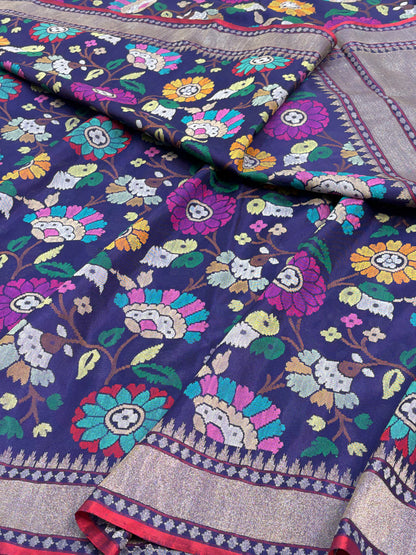 Real Zari Nilambari Authentic Banarasi Jamdani Saree